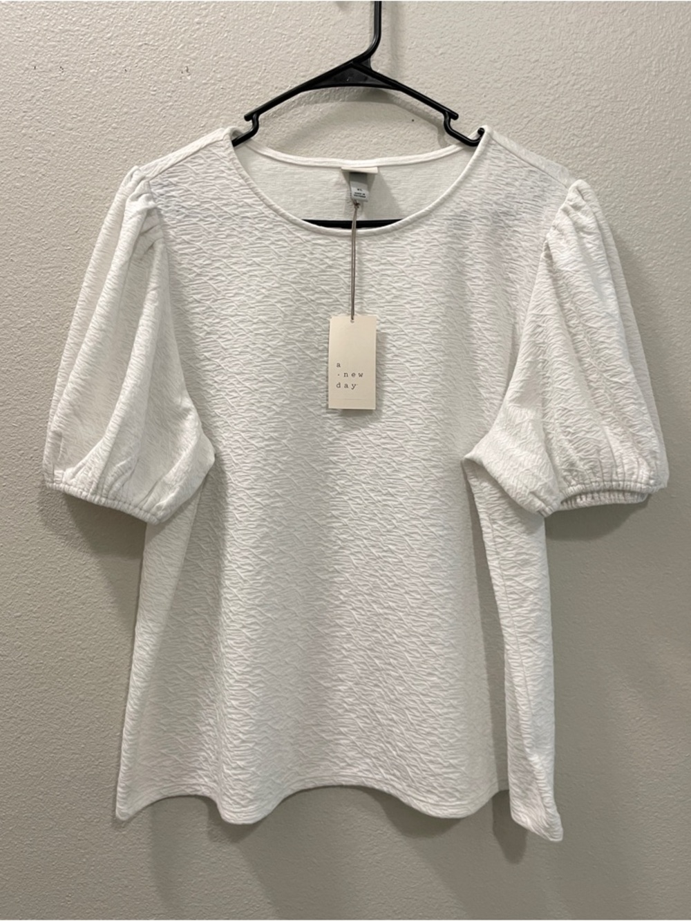 A New Day White Textured Puff-Sleeve Top